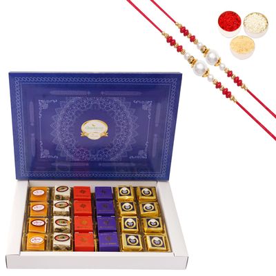 Ghasitaram Gifts Jaiccha Rakhi Gifts for Brothers Best Assorted Bites 24 pcswith 2 Rakhis