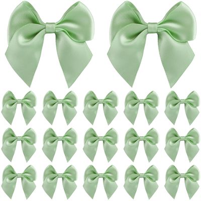 Peotclola Sagegreen Satin Ribbon Bows 2.5" Self-Adhesive Gift Wrap Bows with Double-Sided Tape for Gift Wrapping, Wedding Decor, Birthday Presents, Party Decor,DIY Crafts, Baby Shower,Christmas,50 PCs
