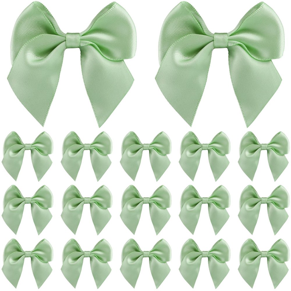 Peotclola Sagegreen Satin Ribbon Bows 2.5" Self-Adhesive Gift Wrap Bows with Double-Sided Tape for Gift Wrapping, Wedding Decor, Birthday Presents, Party Decor,DIY Crafts, Baby Shower,Christmas,50 PCs