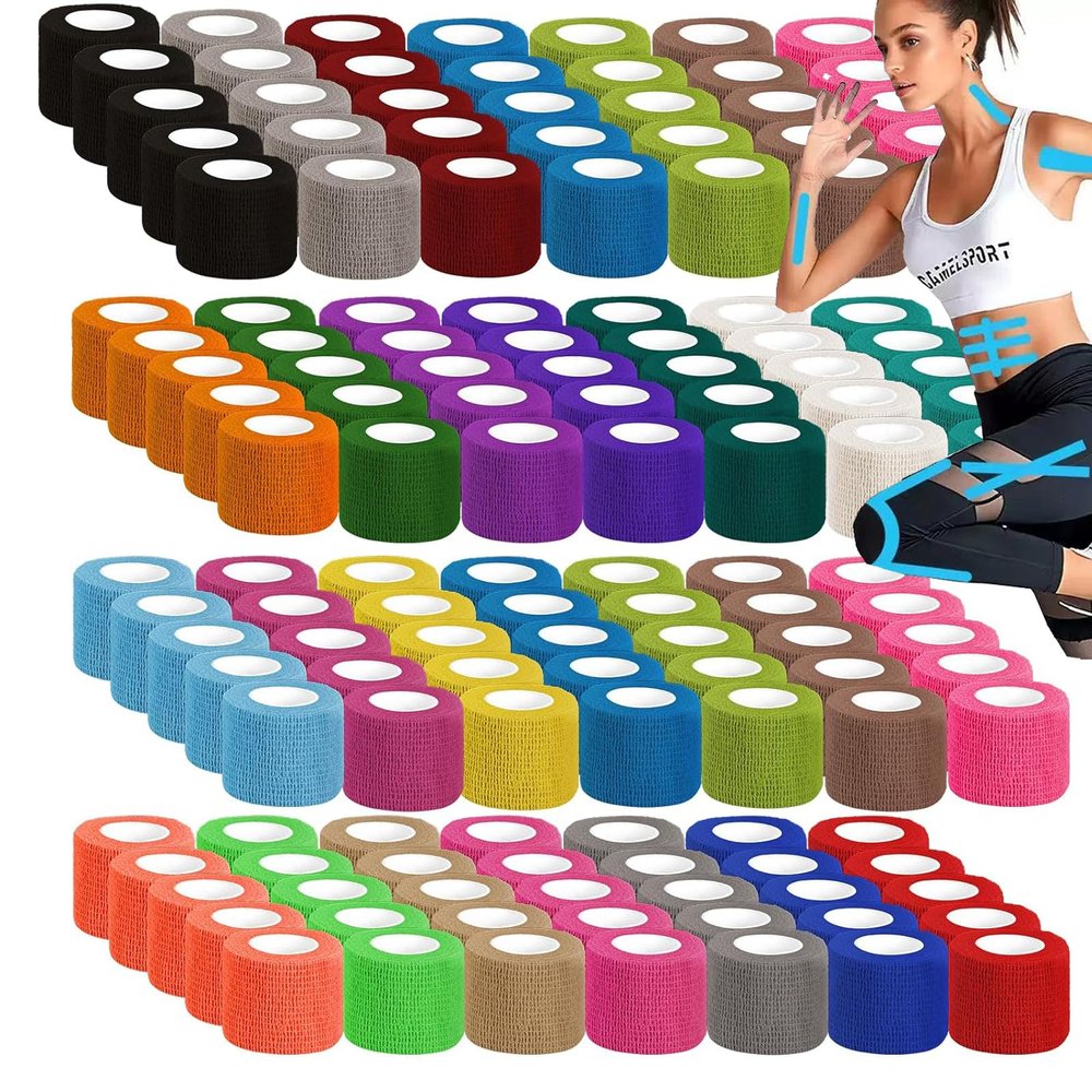 120 Pack Colorful Self Adhesive Bandage Wrap Bulk 2 Inch x 5 Yards 24 Colors Cohesive Bandage,Vet Wrap Breathable Elastic Self-Adherent Tape for Stretch Athletic Sports Wrist Ankle Dogs Pet Vet Wrap