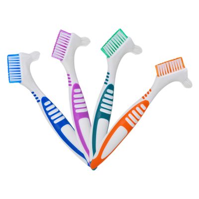 LOLIPPYY Double-Sided Denture Cleaning Brush Set 4-Piece Portable Teeth Brush for Daily Care Hard Bristled Toothbrush for False Teeth Multifunctional Deep Cleaning Tool