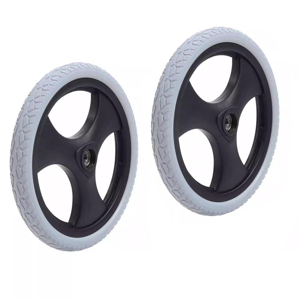 12 Inch Manual Wheelchair Rear Wheel Assembly, 12x1.75 Solid PU Tire, Wheelchair Wheel Replacement, Bearing: 12mm(Gray)