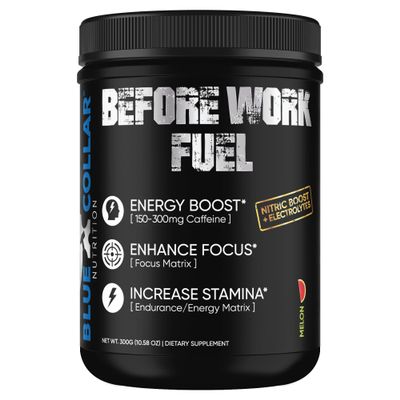 BLUE COLLAR NUTRITION Before Work Fuel Pre-Work Formula to Support Energy, Focus & Endurance 30 Servings (All Flavors) (30 Servings, Melon)