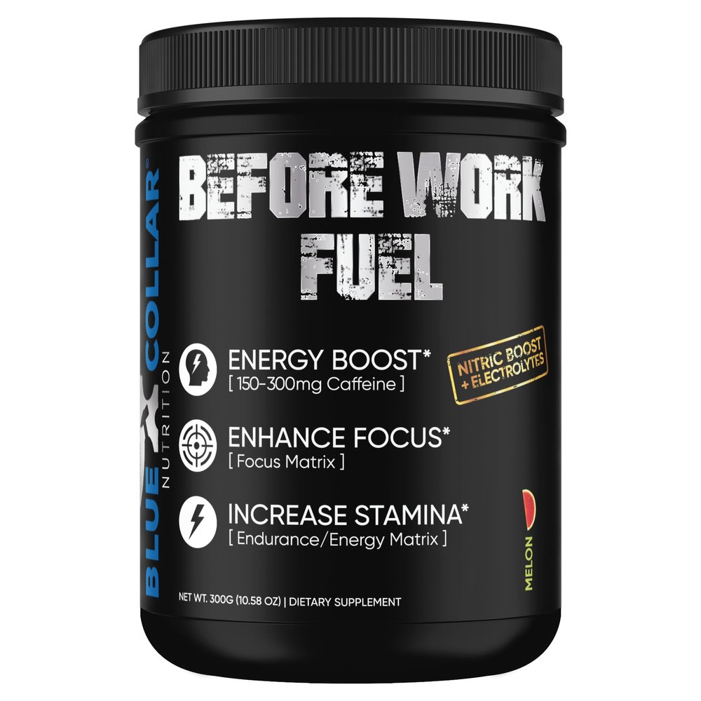 BLUE COLLAR NUTRITION Before Work Fuel Pre-Work Formula to Support Energy, Focus & Endurance 30 Servings (All Flavors) (30 Servings, Melon)