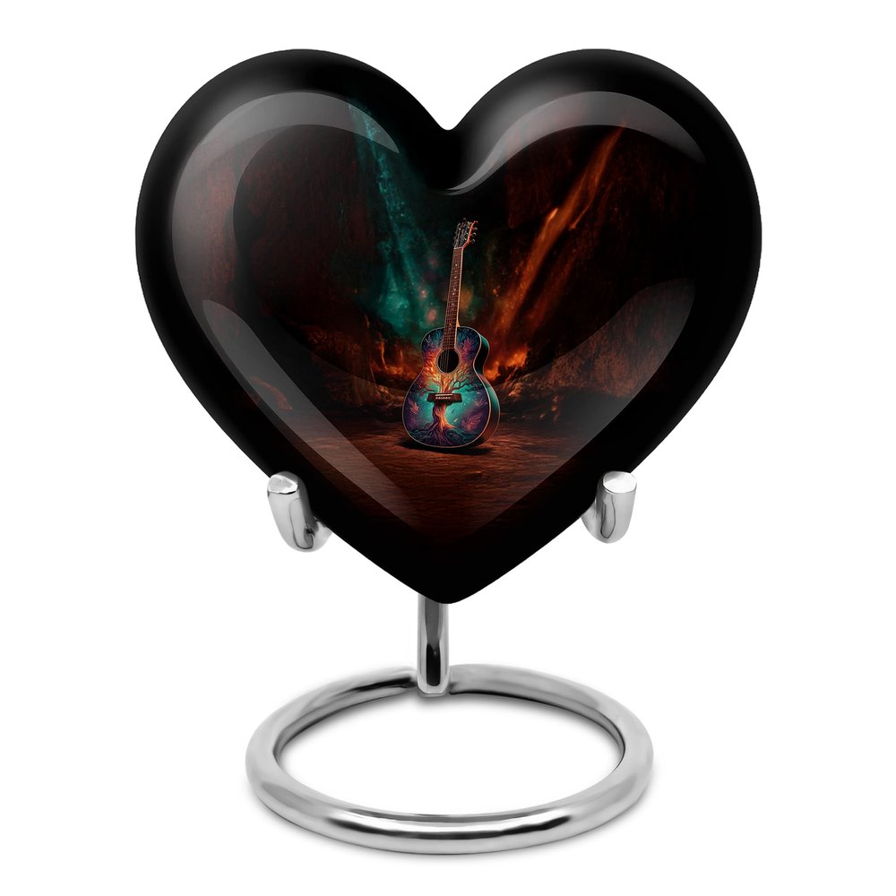 Remembrate Guitar Heart Urns for Adult Mom & Dad - Keepsake Urns for Adult Ashes - Funeral Small Urn for Women - Burial Urn with Stand (3 Inch)