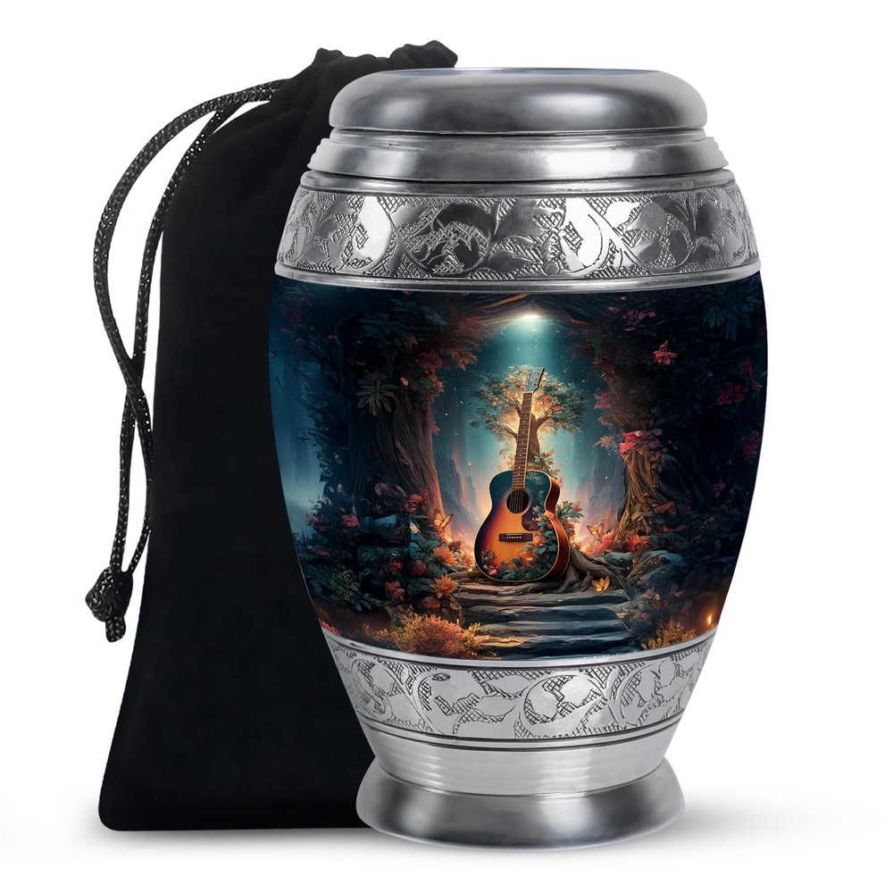 Remembrate Guitar Burial Urns for Adult Human Ashes - Large Handcrafted Funeral Memorial Urns for Adult Mom & Dad - Cremation Fairy House Urn for Mom Ashes (10 Inch)