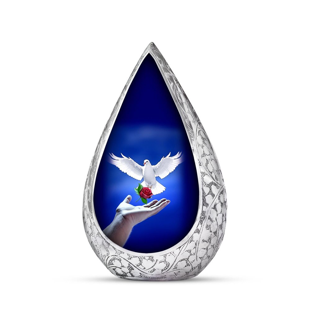 Remembrate Dove Bird Small Urns for Human Ashes Adult Man 3 Inch - Red Rose Memorial Urn for Ashes Adult Female and Male - Cremation Urns for Men - Blue Drop Burial Urn - Memorial Funeral Gift