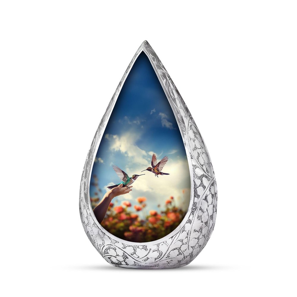 Remembrate Humming Bird Burial Small Urns for Adult Male Female Ashes - Straight Drop Blue Sky Handcrafted Cremation Urn for Human Ashes - Remembrance Gift for Loss - Funeral Cremains Holder (3 Inch)