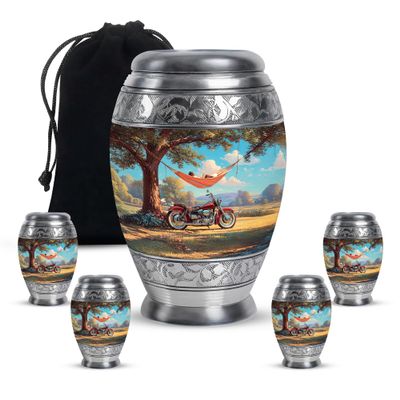 Casketique Motorcycle Cremation Urn for Ashes for Women - Memorial Urns for Adult Male Ashes 1 Large 4 Keepsake - Burial Urn for Mom - Funeral Urns for Adult Male - 3 & 10 Inch