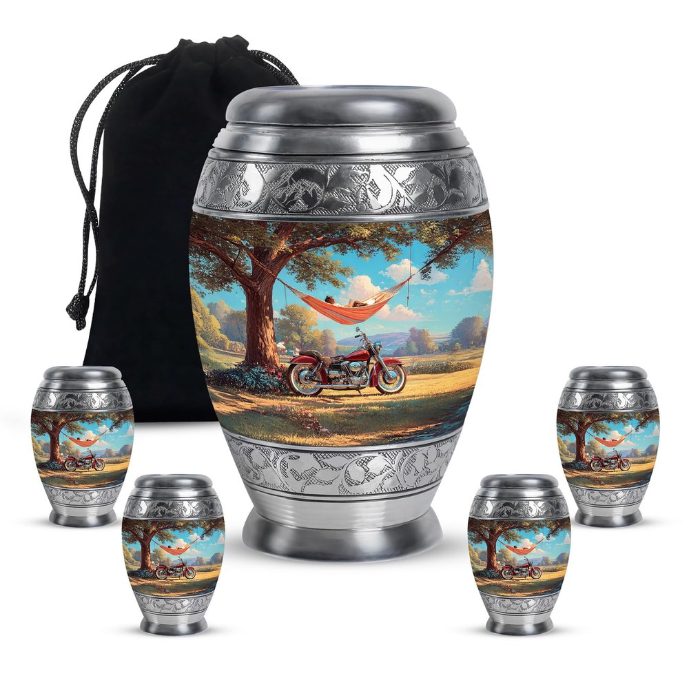 Casketique Motorcycle Cremation Urn for Ashes for Women - Memorial Urns for Adult Male Ashes 1 Large 4 Keepsake - Burial Urn for Mom - Funeral Urns for Adult Male - 3 & 10 Inch