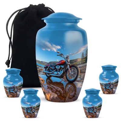 Casketique Motorcycle Funeral Urn for Ashes for Women - Cremation Urns Adult Male Ashes 1 Large 4 Keepsake - Memorial Urn for Mom - Funeral Ash Container for Dad -3 & 10 Inch