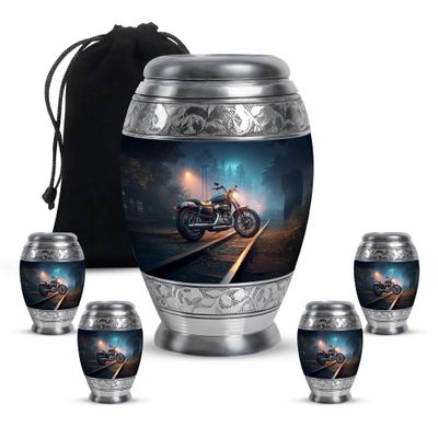 Casketique Motorcycle Cremation Urns for Human Ashes Adult Man 1 Large 4 Keepsake - Burial Urn for Ashes for Women - Memorial Urns for Adult Male - Funeral Urn for Mom and Dad - 3 & 10 Inch