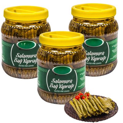 Natural Brined Grape Leaves, Premium Quality, Fresh, Additive-Free, Traditional Flavor, 900g, (DOAL TRK SALAMURA ASMA YAPRAI) - PACK OF 3