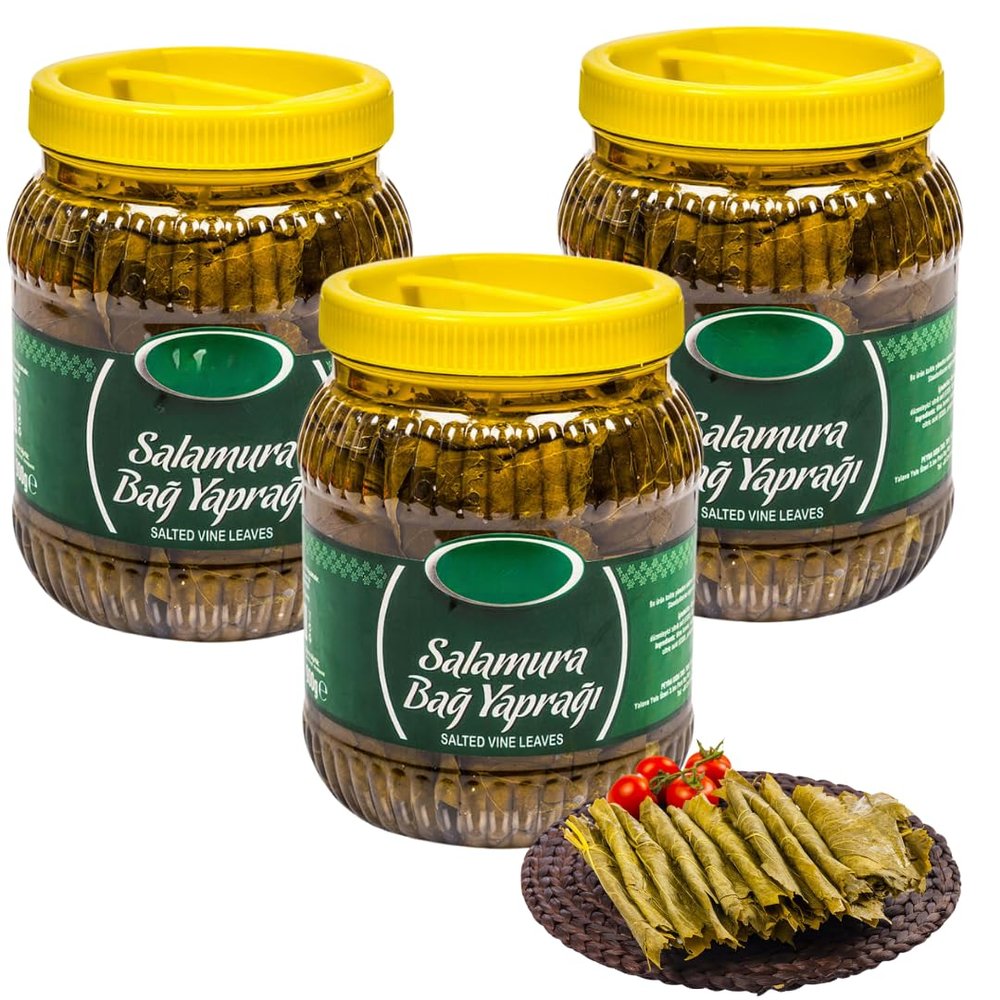 Natural Brined Grape Leaves, Premium Quality, Fresh, Additive-Free, Traditional Flavor, 900g, (DOAL TRK SALAMURA ASMA YAPRAI) - PACK OF 3