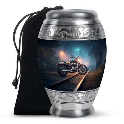 Casketique Motorcycle Cremation Urn for Human Ashes Adult Male - Large Blue Burial Urn for Ashes for Women - Nightscape Memorial Funeral Gift for Mom - 10 Inch