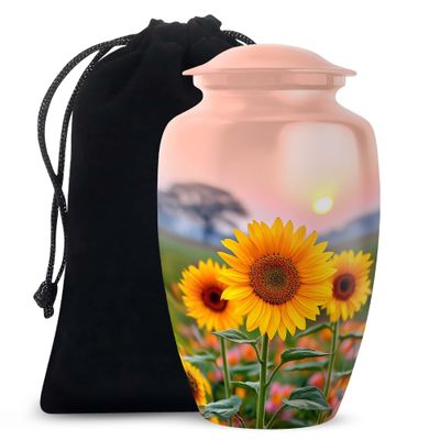 Casketique Sunflower Funeral Urns for Adult Ashes Men - Large Pink Cremation Urns for Adult Ashes Women - Decorative Flower Memorial Ash Container - 10 Inch