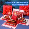 5-Layer creative explosion gift box, gift wrap box. Creating a 5-Layer of various gifts by yourself. An ideal, mysterious self-made gift for birthday, Christmas and anniversaries. (Red, Square) view 3