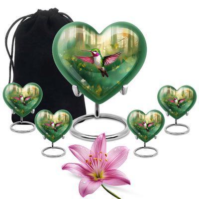 Yatskia Hummingbird Large Cremation Urns for Human Ashes Adult Men and Women, Little Keepsake Funeral Urn for Adult Ashes, (Heart 8 Inch and 3 Inch)