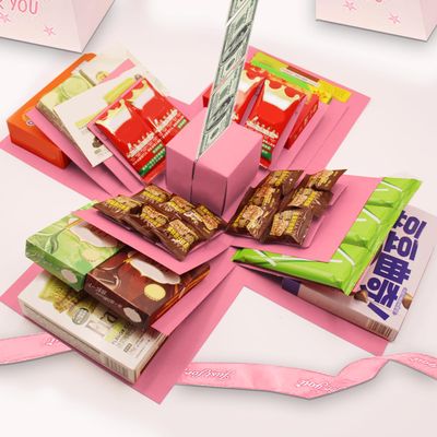 5-Layer creative explosion gift box, gift wrap box. Creating a 5-Layer of various gifts by yourself. An ideal, mysterious self-made gift for birthday, Christmas and anniversaries. (Pink, Square)