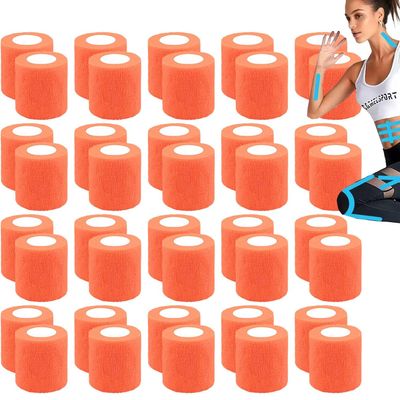 40 Bulk Pack 2 Inch x 5 Yards Orange Self Adhesive Bandage Breathable Cohesive Bandage Wrap Rolls Elastic Self-Adherent Tape First Aid Tape for Stretch Athletic Sports Wrist Ankle Dogs Pet Vet Wrap