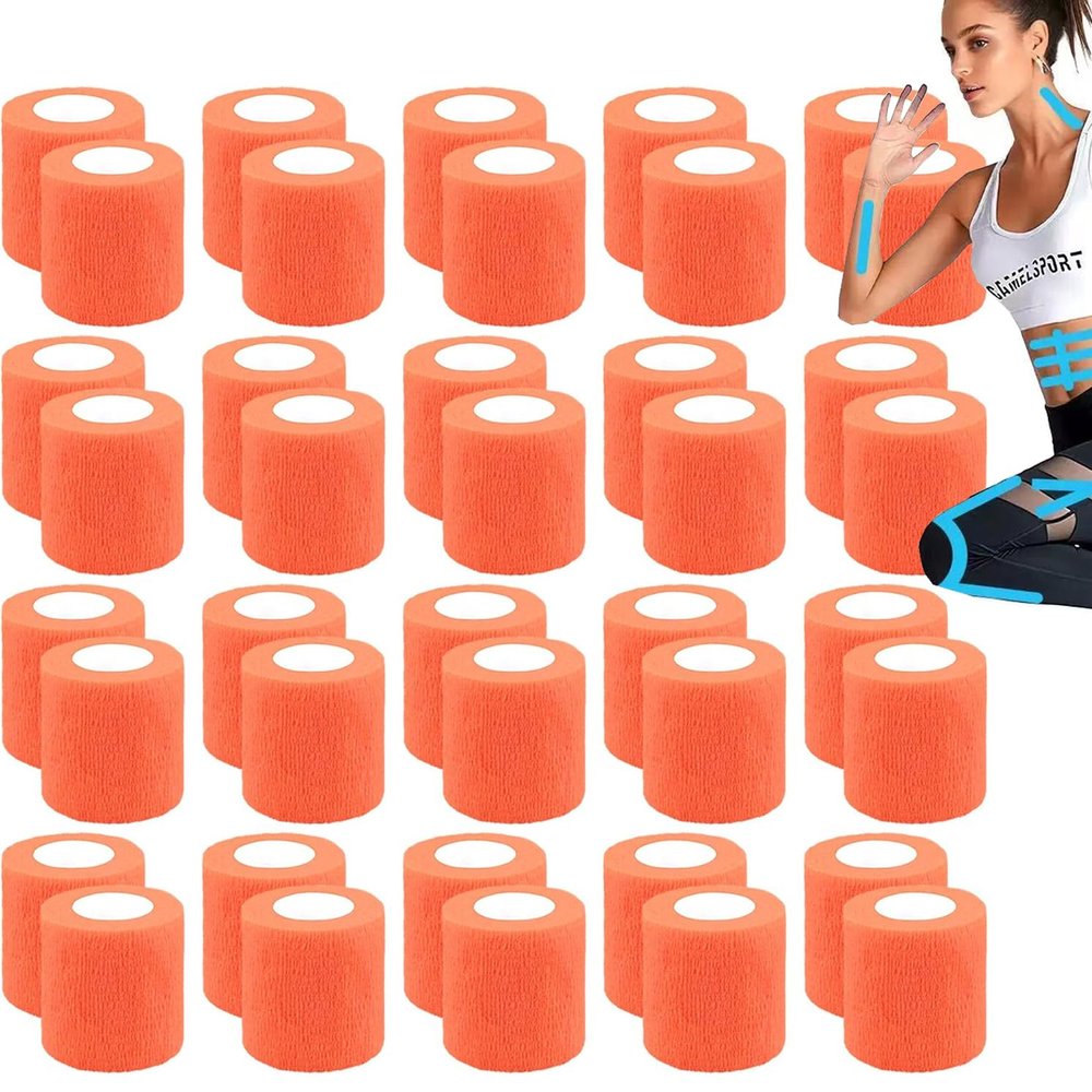 40 Bulk Pack 2 Inch x 5 Yards Orange Self Adhesive Bandage Breathable Cohesive Bandage Wrap Rolls Elastic Self-Adherent Tape First Aid Tape for Stretch Athletic Sports Wrist Ankle Dogs Pet Vet Wrap