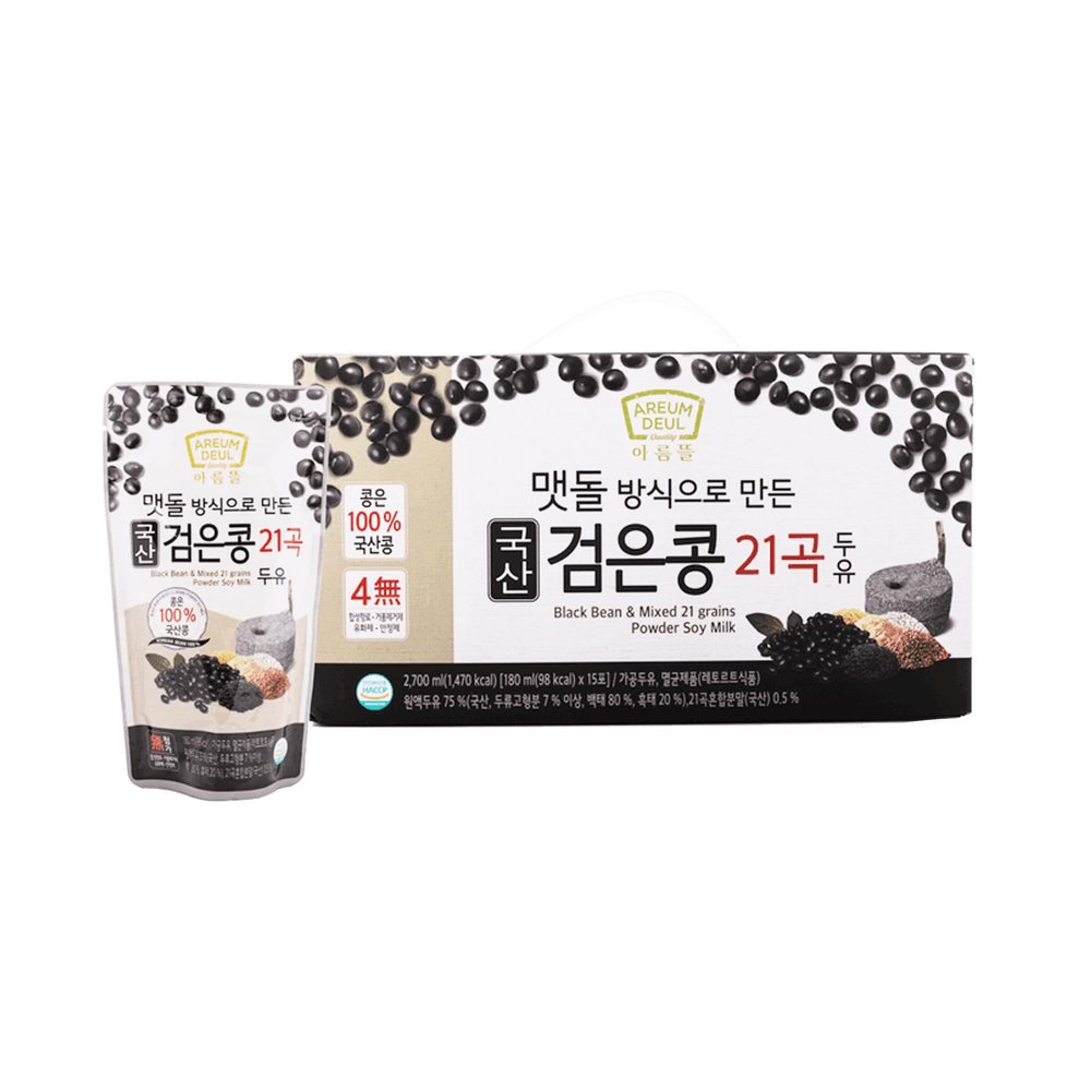 Areumdeul Black Bean Soy Milk with Grain Flavors 180ml x 15 Pack (1 set, Black Bean & 21 Grain Soy Milk)
