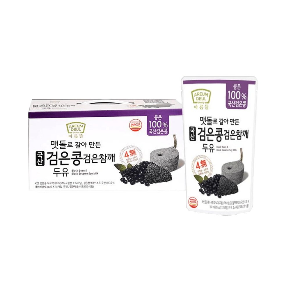 Areumdeul Black Bean Soy Milk with Grain Flavors 180ml x 15 Pack (1 set, Black Bean and Black Sesame Soy Milk)