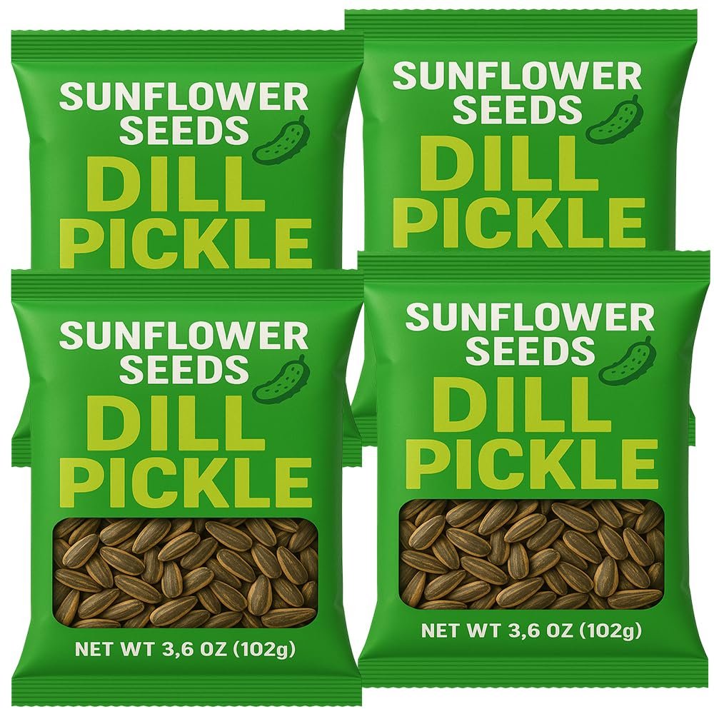 Sunflower Seeds Roasted Dill Pickle Flavored | Keto Friendly, Low Carb Snack, Bold Flavor, Protein Snack, 4 Bags (3.6 oz. Each) 14.4 oz. Total