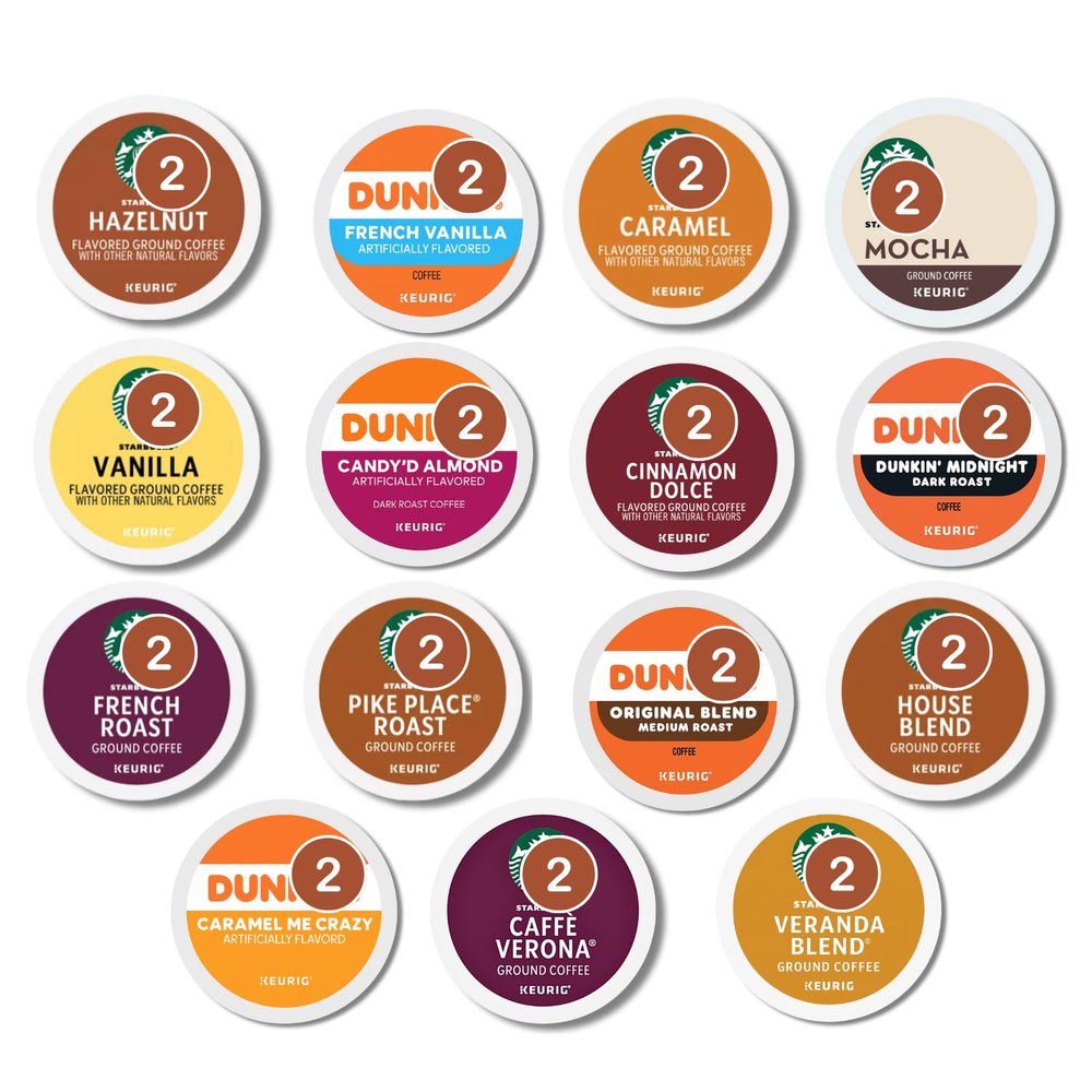 Coffee Pods Variety Pack 30 Count K-Cups Sampler with 15 Flavors Top Brands of Dark, Medium, Light & Flavored Roast Compatible with Keurig Great Coffee Gift Box