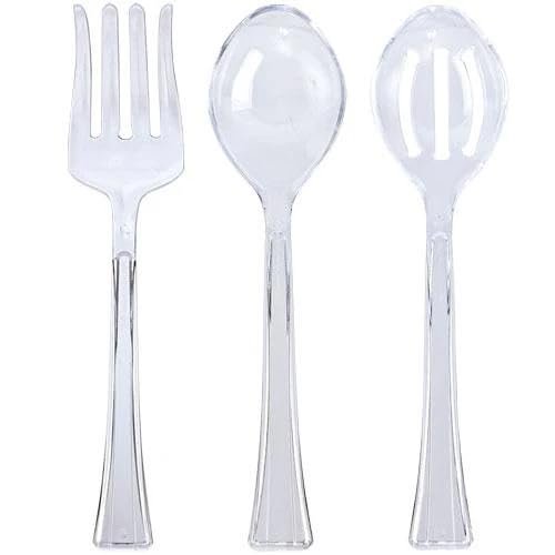 10.5 Inches Clear Plastic Serving Set Durable Disposable Serving Spoon and Fork Utensils for Salads Buffet Catering Weddings Parties Events BBQs Picnics and Food Service Supplies (36)