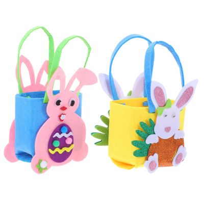 OKUMEYR 2Pcs Felt Easter Bags with Handles for Creative Bunny Basket Easy to Carry DIY Decorate for Candy Treats for Easter Egg Hunts and Spring Celebrations