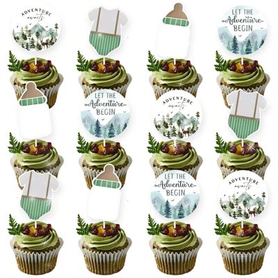 Let the Adventure Begin Baby Shower Decorations Cake Cupcake Decoration Greatest Adventure Forest Mountain Baby Shower Decorations