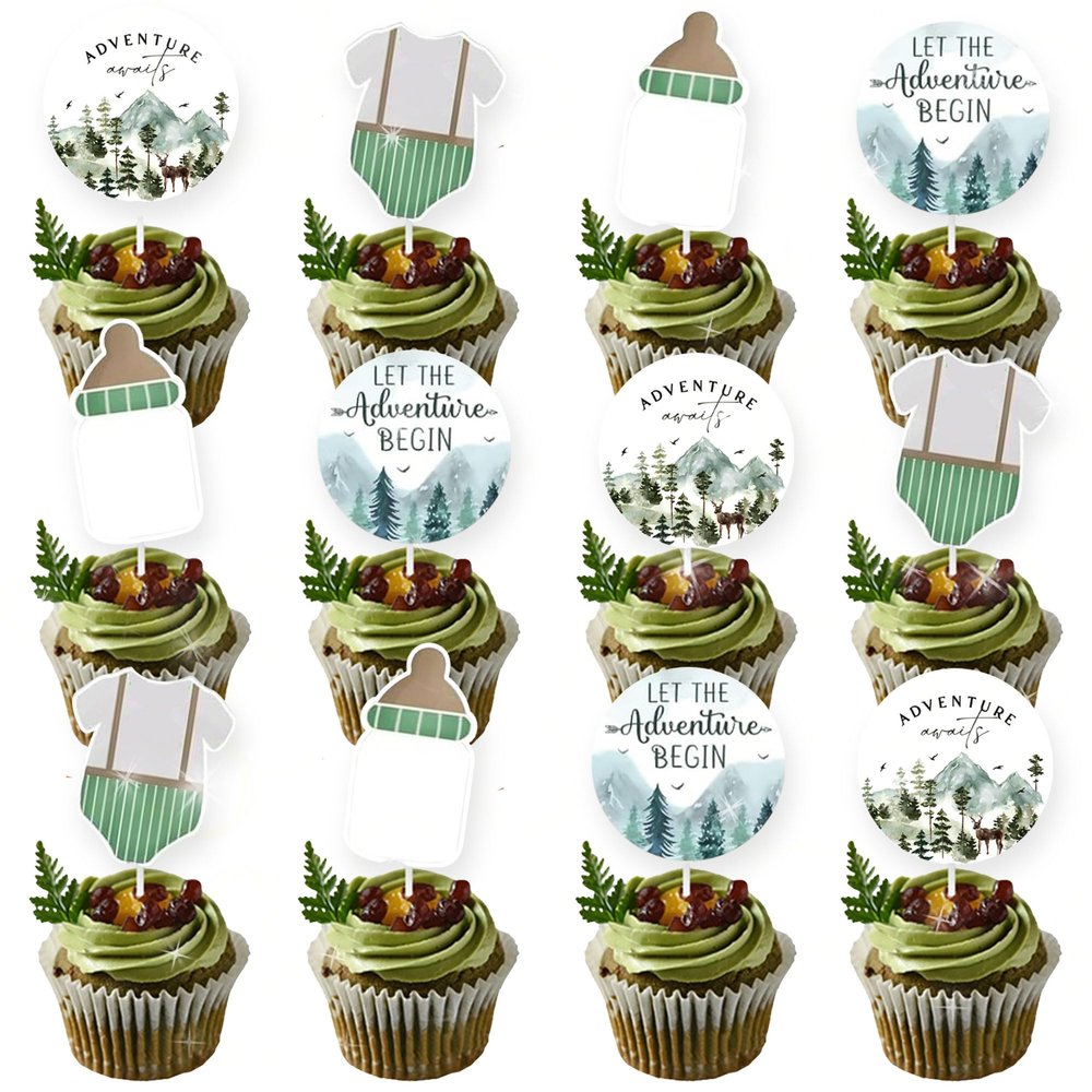 Let the Adventure Begin Baby Shower Decorations Cake Cupcake Decoration Greatest Adventure Forest Mountain Baby Shower Decorations