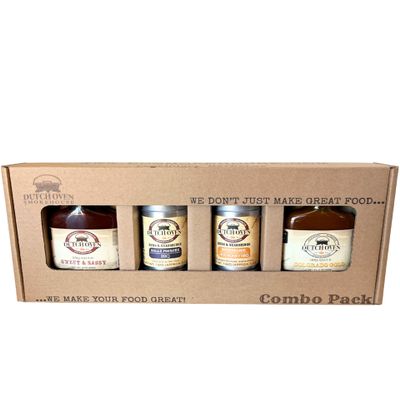 Dutch Oven BBQ Rib Lovers Combo Gift Pack - Sweet & Sassy, Colorado Gold, Belle Fourche, Motherlode - Premium Small-Batch BBQ Kit - Classic & Crowd-Pleasing Smokehouse Flavors - Rub & Sauce Sampler - 2x2 Flask/Tin