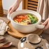 2.2L-Home Creative Personality Cartoon Fresh Hand-Painted Refractory Double-Ear Casserole-White Pot Brown Cover Leaves view 3