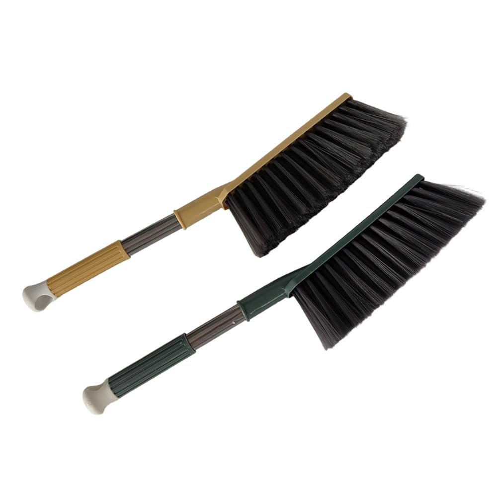 2 Pack Soft Bristle Bed Sheets Sweeping Cleaning Brush with Long Hand, Counter Duster for Debris Hair Remover Desk Quilt Sofa Furniture (Yellow Green)