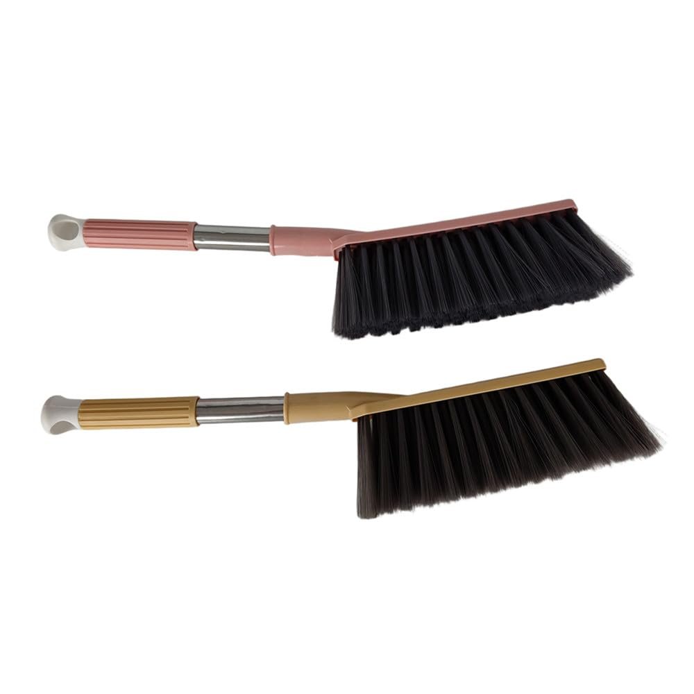 2 Pack Soft Bristle Bed Sheets Sweeping Cleaning Brush with Long Hand, Counter Duster for Debris Hair Remover Desk Quilt Sofa Furniture (Pink Yellow)