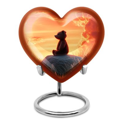 Remembrate Teddy Bear Funeral Urns for Adult Ashes Men and Women - Sunrise Cremation Urn for Adult Male - Clouds Mini Keepsake Burial Urns 3 Inch - Funeral Ash Urn for Dad and Mom Remains