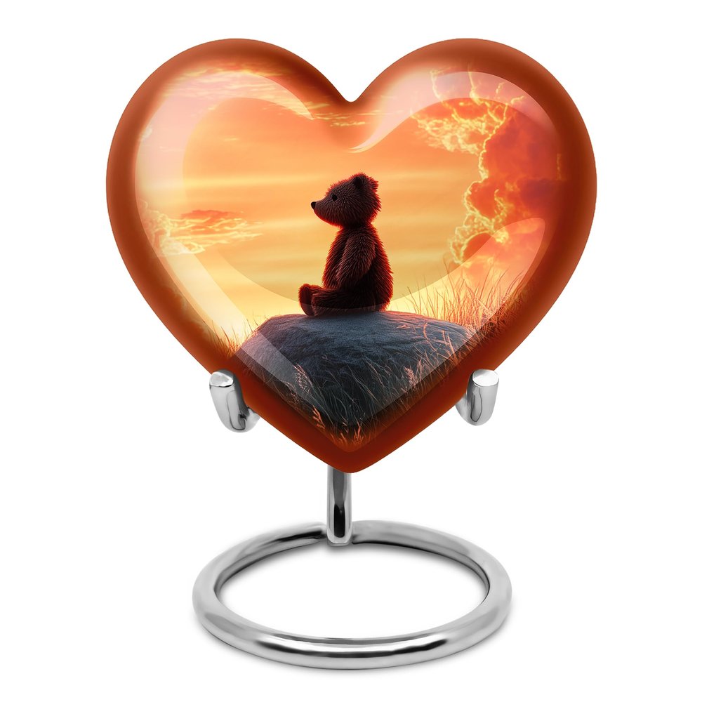 Remembrate Teddy Bear Funeral Urns for Adult Ashes Men and Women - Sunrise Cremation Urn for Adult Male - Clouds Mini Keepsake Burial Urns 3 Inch - Funeral Ash Urn for Dad and Mom Remains