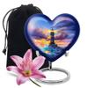 Remembrate Lighthouse Memorials Urns for Human Ashes Mom & Dad - Decorative Cremation Cloud Urns for Male & Female - Blue Large Heart Urn with Stand (8 Inch) view 1