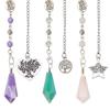 MAYJOYDIY 3 Pcs Natural Amethyst Rose Quartz Pendulum 11.4-11.8inch Crystal Pendulums Set for Divination Dowsing, Wrapped Hexagonal Crystal for Women Men Gemstone Necklaces view 1