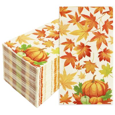 100 Pcs Thanksgiving Napkins Disposable Thanksgiving Dinner Napkins Maple Leaves Paper Napkins Disposable Thanksgivings Cocktail Napkins Guest Fall Paper Hand Towels for Bathroom Autumn Party Supplies
