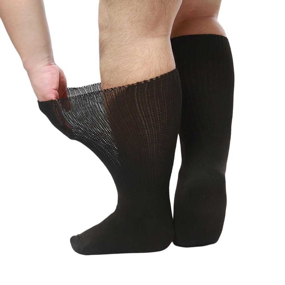 YUSHTPO Extra Wide Socks For Swollen Feet Bariatric None Binding Diabetic Hospital With Grip Men