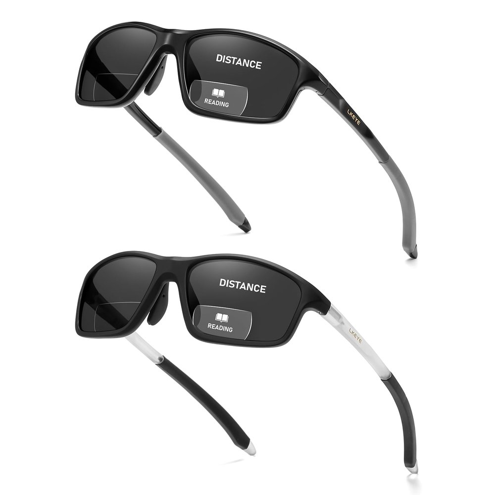 LKEYE Sunglasses Men Women Bifocal Sun Reading Glasses Sports Style Fishing Driving UV400 Readers Spring Hinge Eyewear 2Pack +1.0