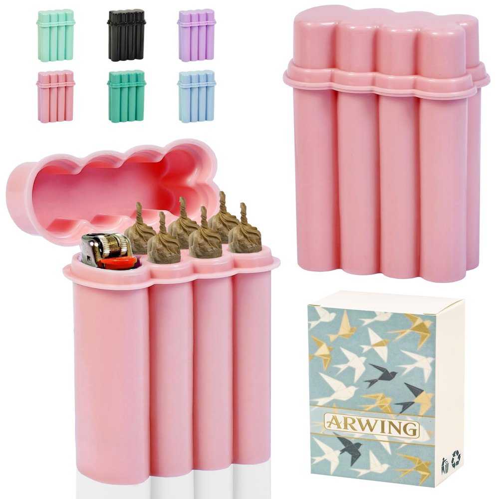 Portable 6 Hole King Size Pre Roll Cone Holder Case with Lighter Holder