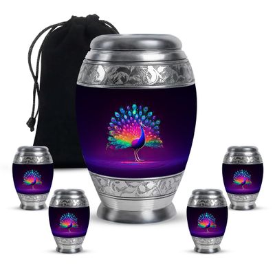 Casketique Peacock Memorial Urns for Adult Male 1 Large 4 Keepsake - Funeral Urn for Ashes for Women - Cremation Urn for Mom & Dad - Burial Human Urns for Ashes Adult Female 10 & 3 Inch