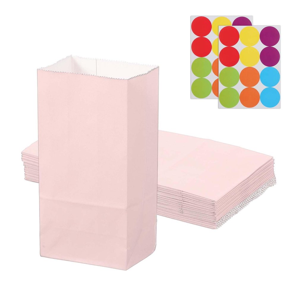 PATIKIL Party Favor Bag, 24 Pcs 3.5x2.4x7.1 Inch Mini Paper Candy Bags Gift Treat Celebration Halloween Goody Birthday Wedding Party with Stickers, Soft Pink