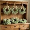 6 Pcs Mini Baby Breath Hanging Wreaths Gypsophila Candle Rings Pillar Holder Wreath Artificial Flower Spring Summer Floral Wreath for Wedding Farmhouse Porch Cabinets Table Decoration view 3