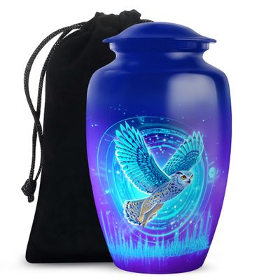 Casketique Owl Cremation Urns for Adult Ashes Women - Large Blue Funeral Urns for Adult Male - Burial Urn for Father - Memorial Urn for Human Ashes Male & Female - 10 Inch