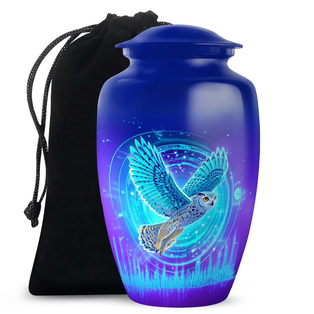 Casketique Owl Cremation Urns for Adult Ashes Women - Large Blue Funeral Urns for Adult Male - Burial Urn for Father - Memorial Urn for Human Ashes Male & Female - 10 Inch